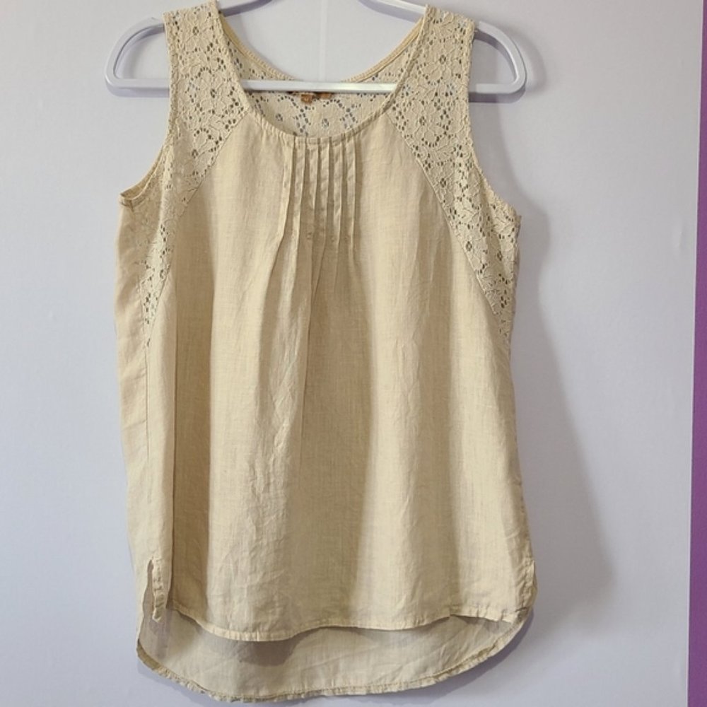 Carla Conti 100% linen cream colored sleeveless blouse made